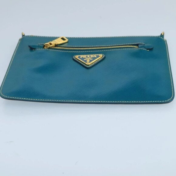 PRADA Shoulder Bag Safiano leather Turquoise Blue Gold Auth - Picture 9 of 16